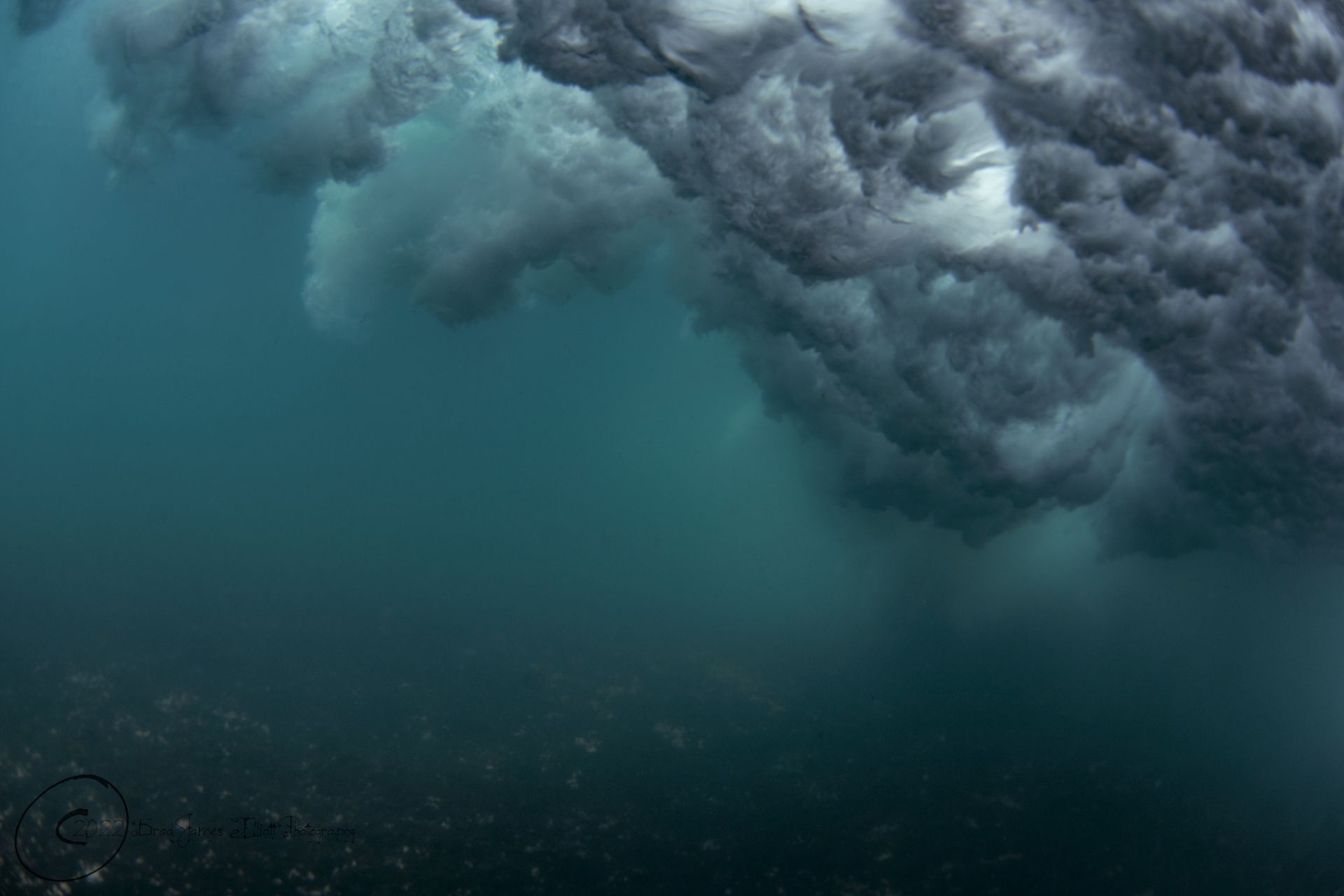 Underwater water study, white wash and bubbles, Catalan coast.